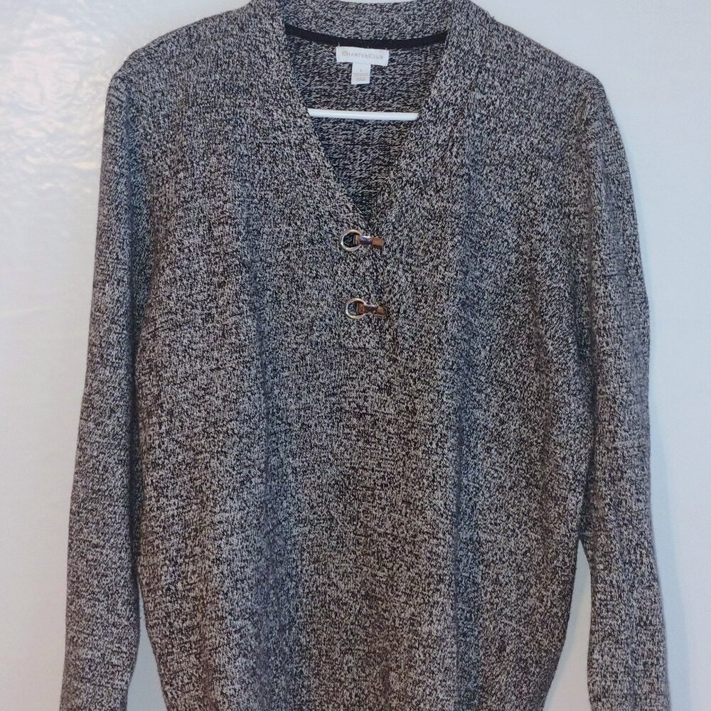 Charter Club Heather Gray Knit Sweater | Toggle Neck | Size L - Picture 2 of 4